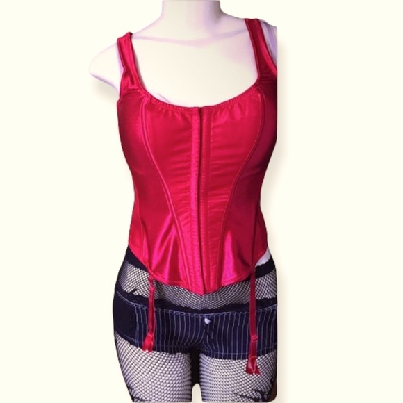 Fredericks of Hollywood Red Satin Garter Corset - Picture 4 of 6